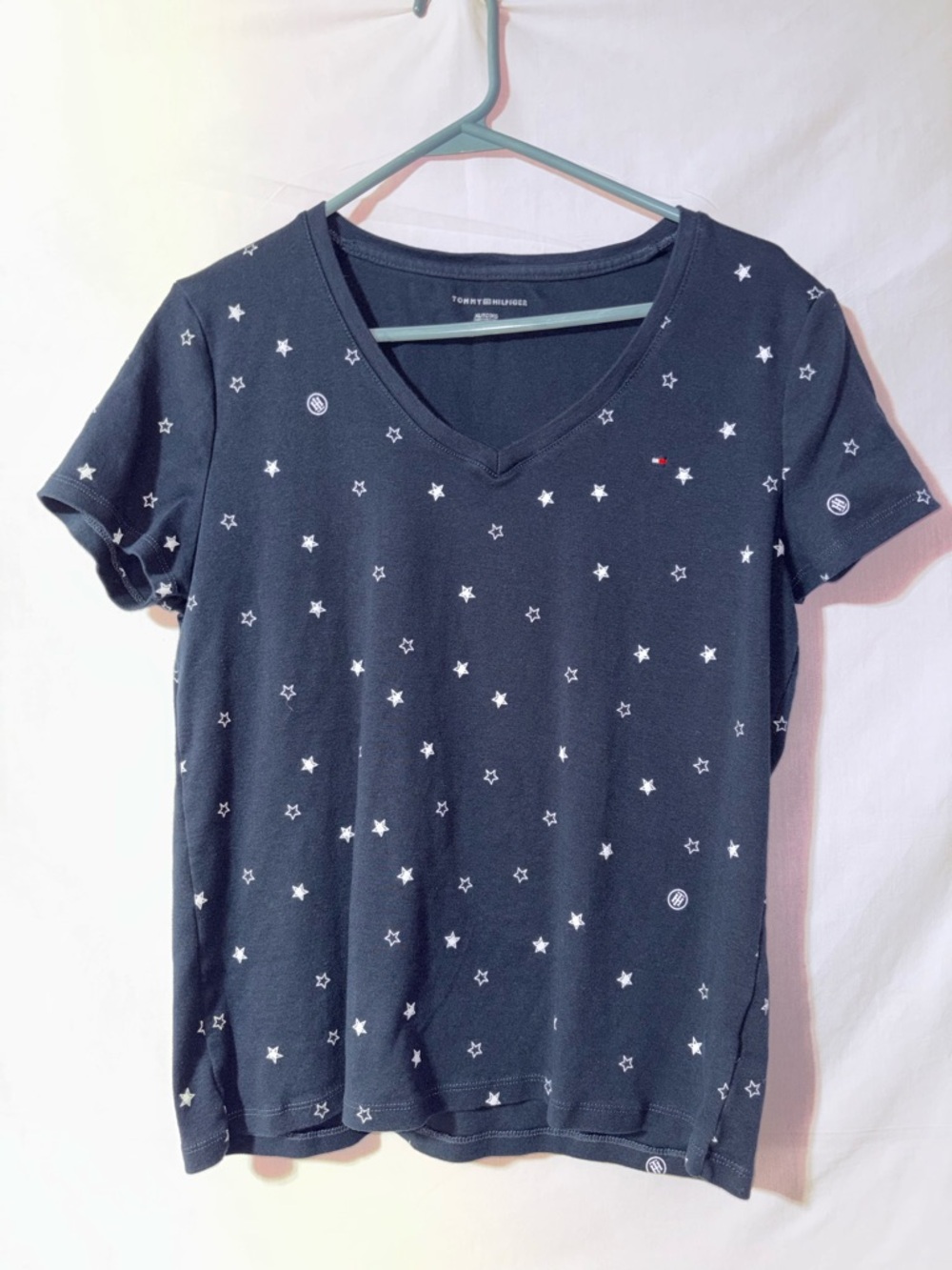 Tommy Hilfiger Navy V-Neck Short Sleeve Tee with White Star Motif
